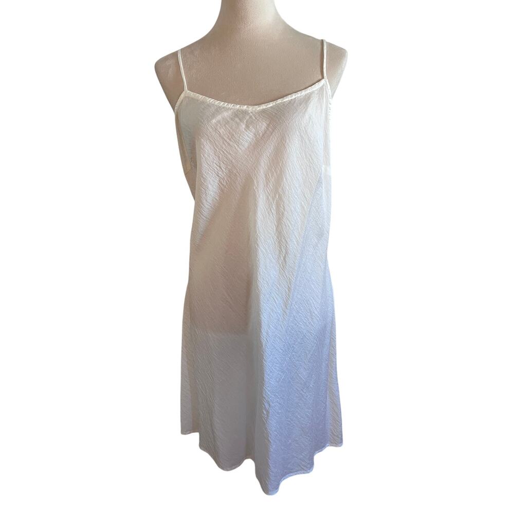 Cut Loose White Crinkle Slip Dress Minimalist Lagenlook Rayon Y2K | Size XL